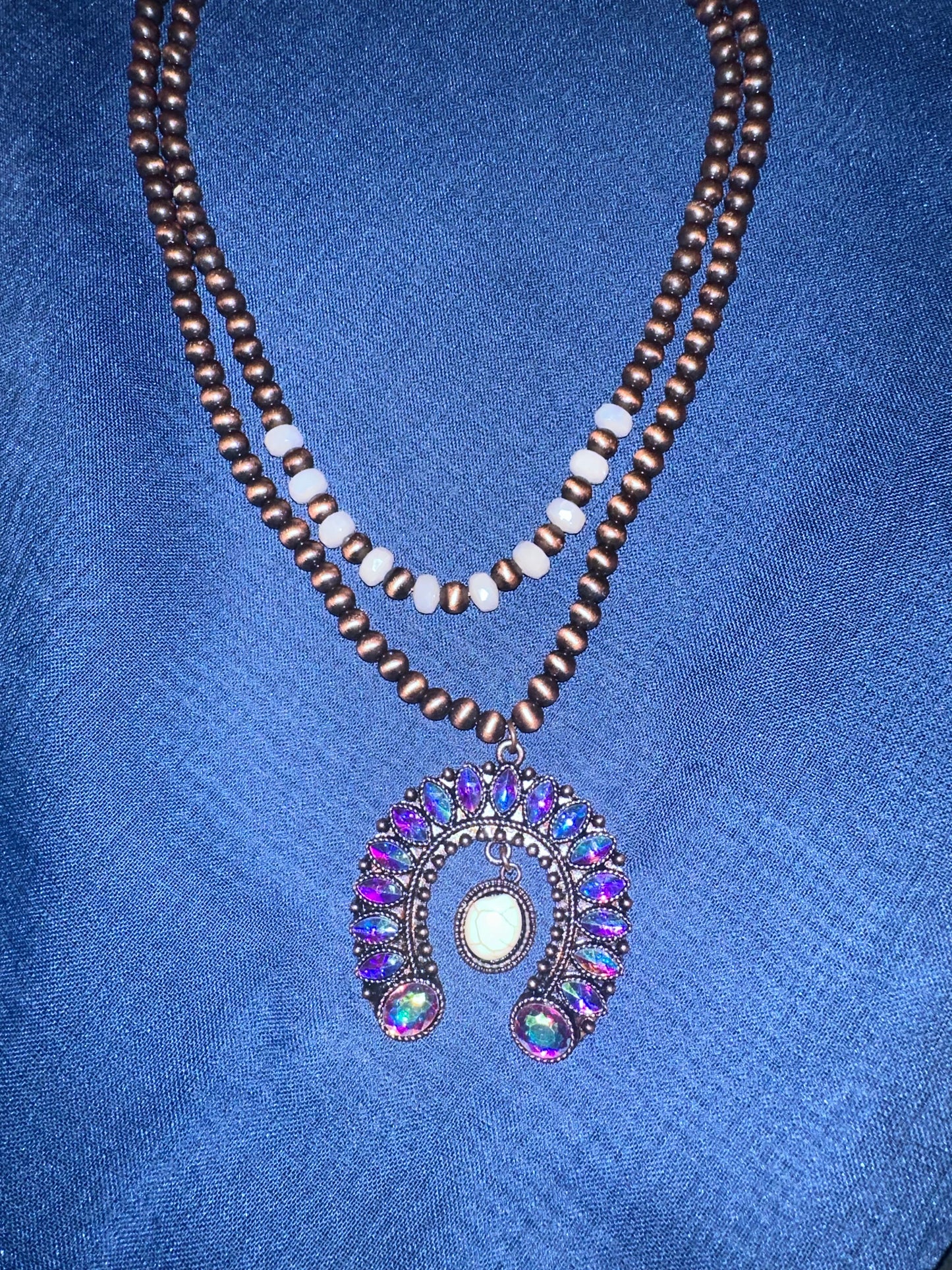 Navajo white squash iridescent necklace