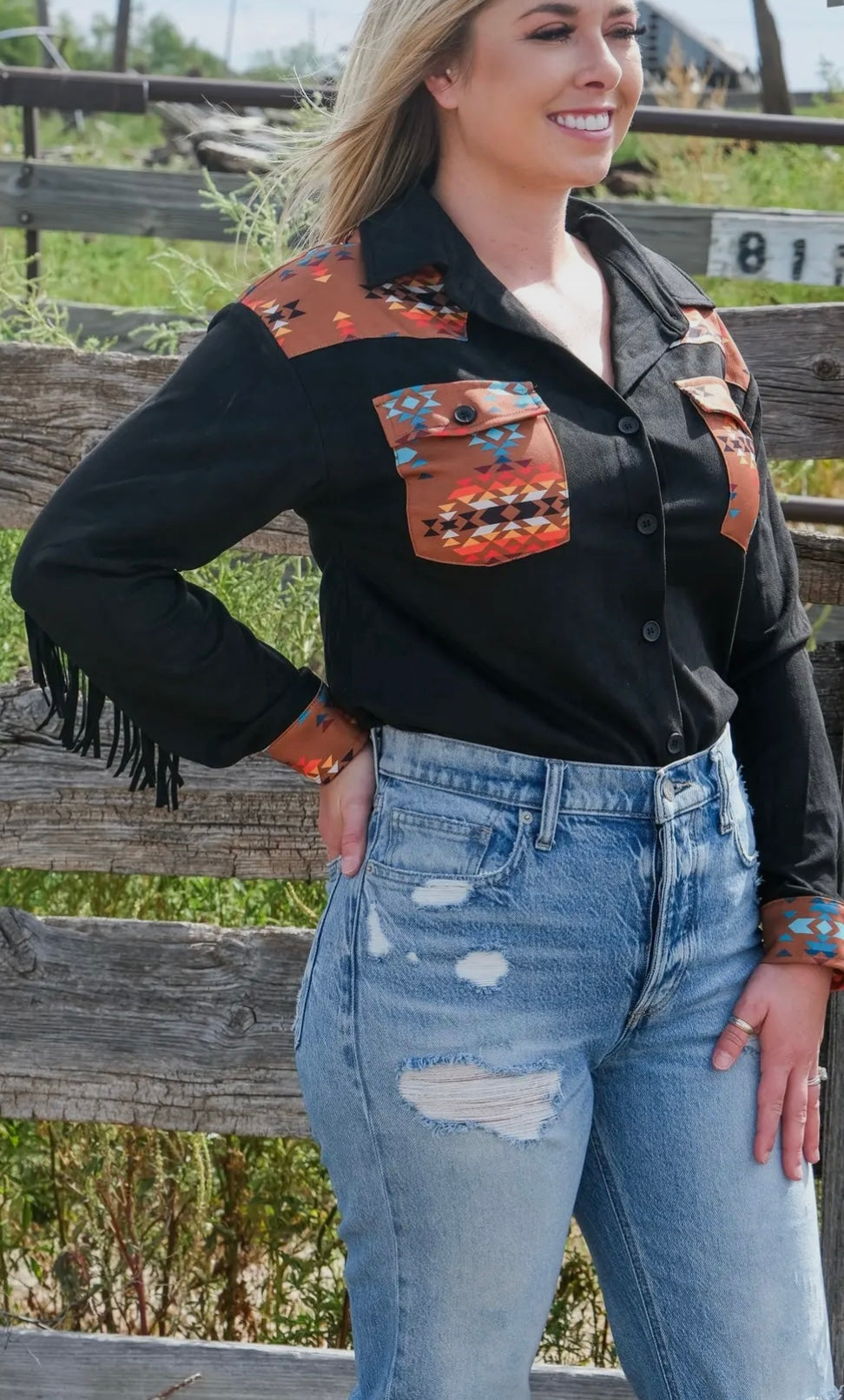 Black and orange Aztec show shirt