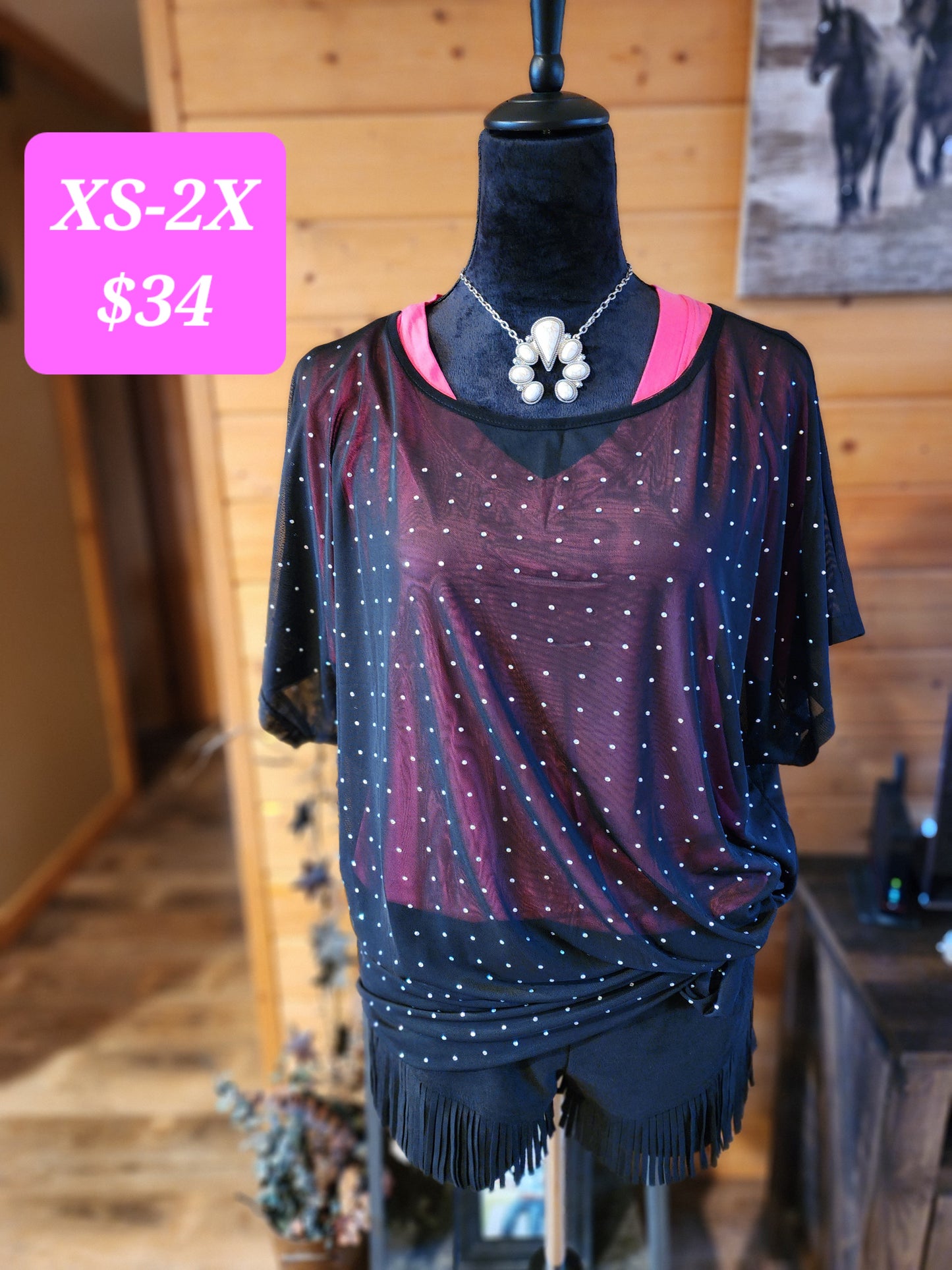 Shear rhinestone tunic