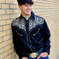 Black Embroidered Western Pearl Snap