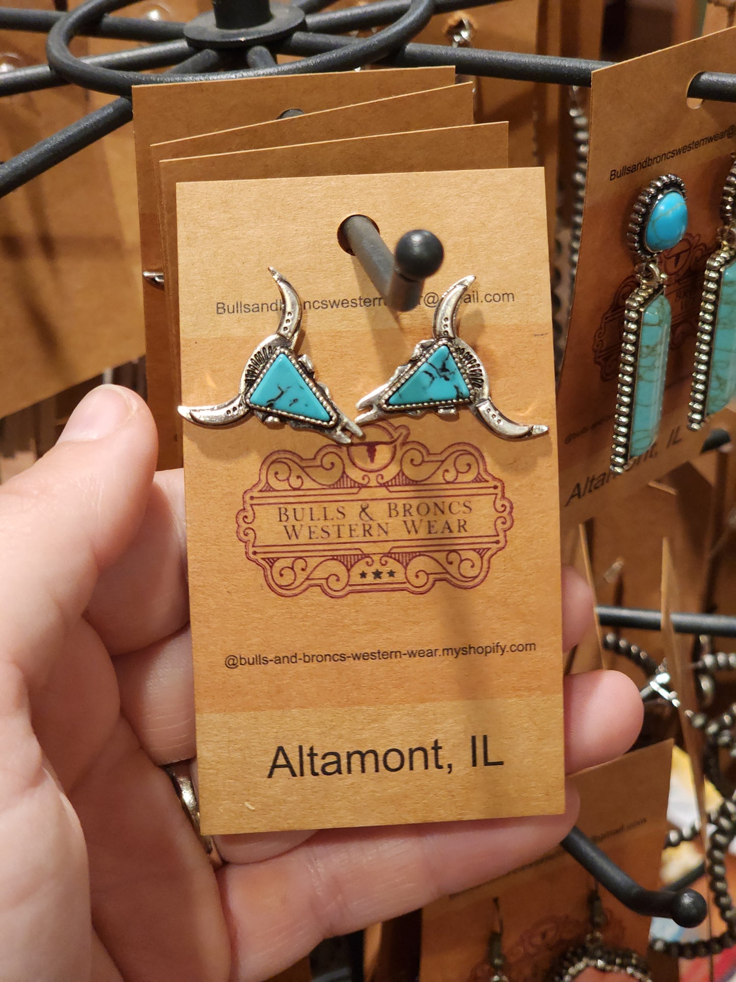 Turquoise long horn studs