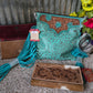 Teal leather fringe purse