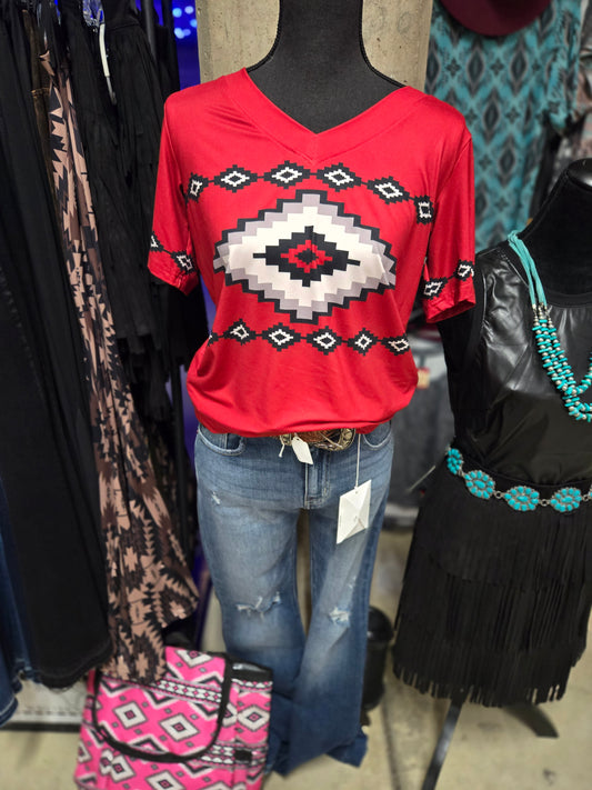 Red Aztec Top