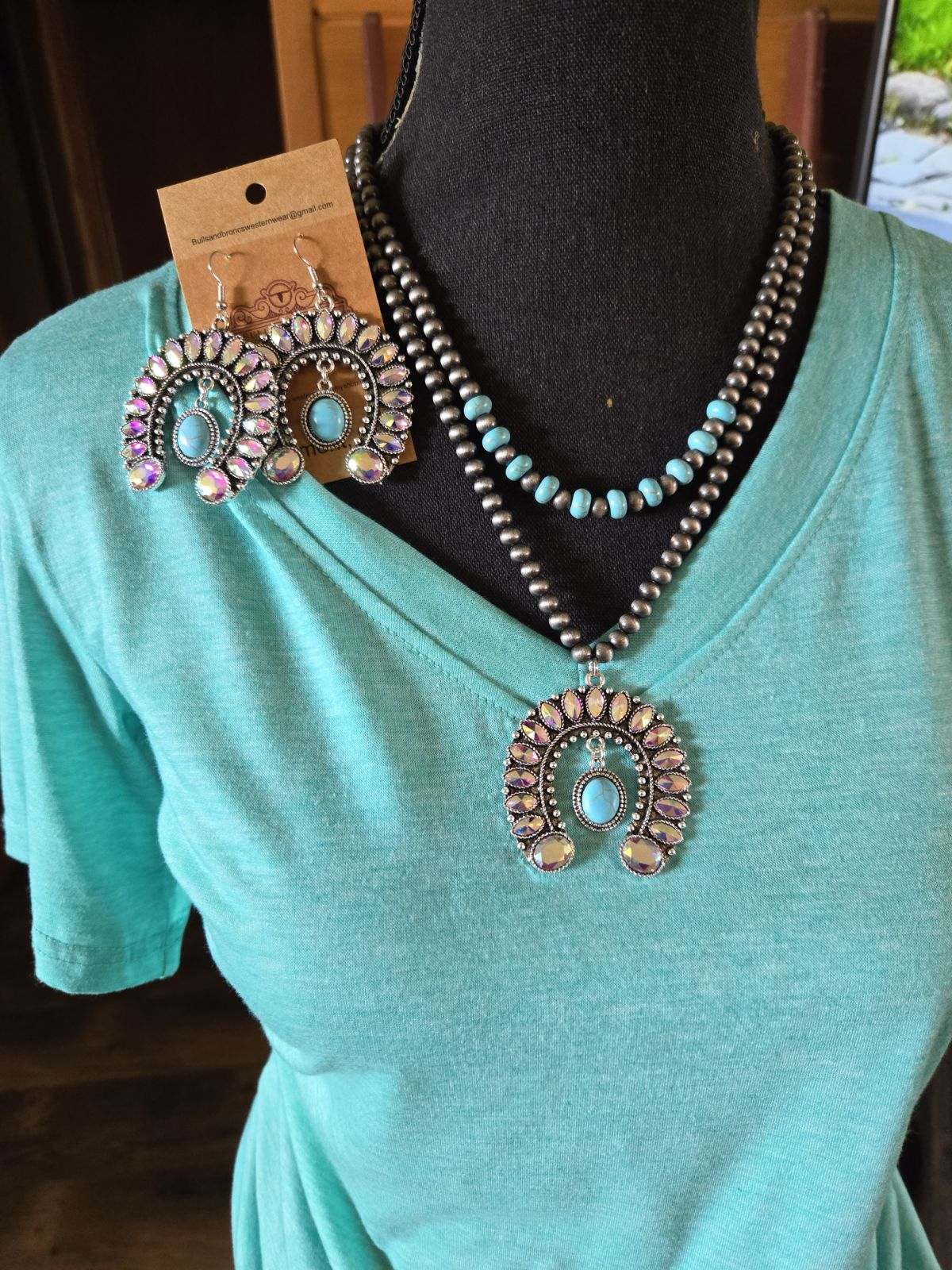 Navajo silver and turquoise iridescent squash necklace