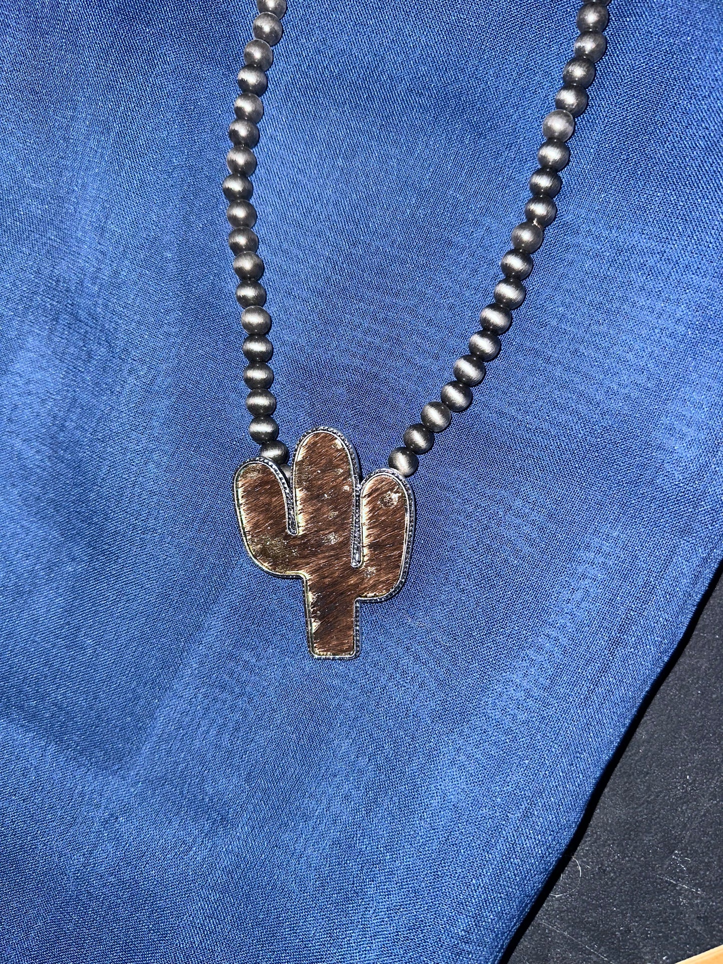 Cowhide cactus necklace