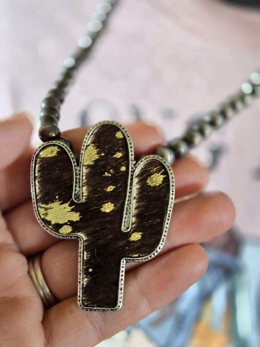 Cowhide cactus necklace