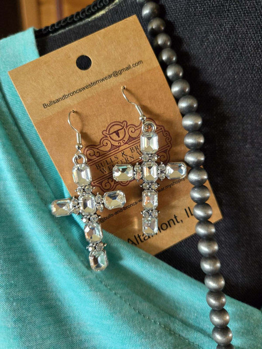 Silver cross earrings