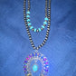 Navajo silver and turquoise iridescent squash necklace