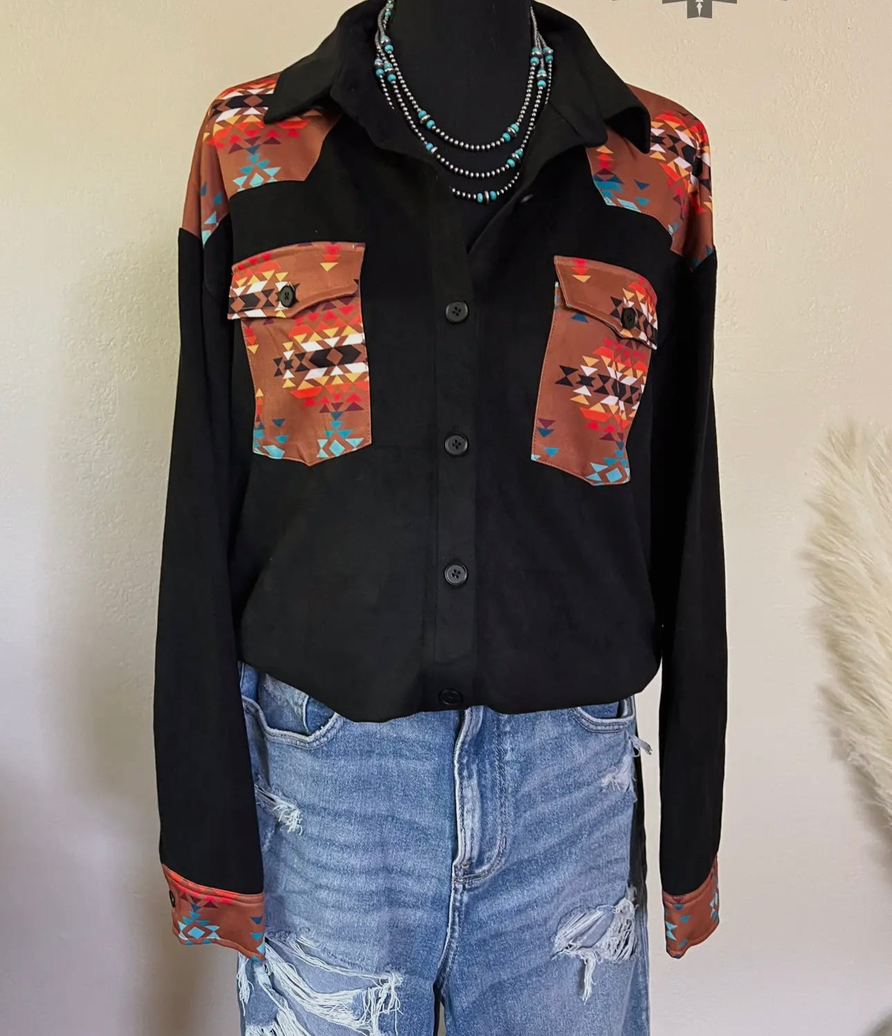 Black and orange Aztec show shirt