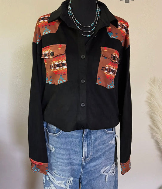 Black and orange Aztec show shirt