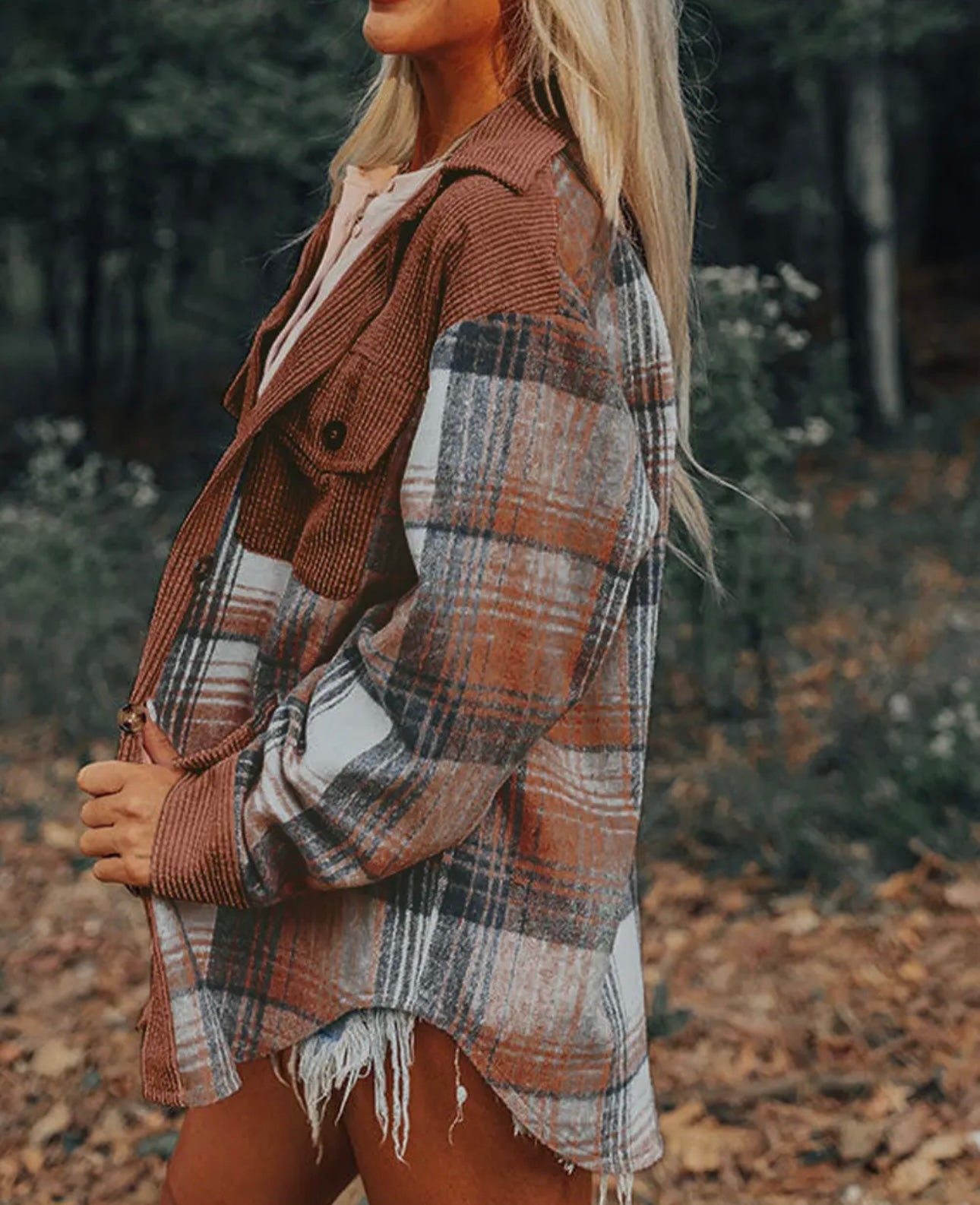 Rust plaid shacket