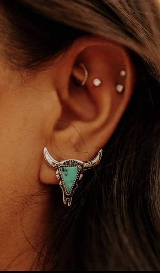 Turquoise long horn studs