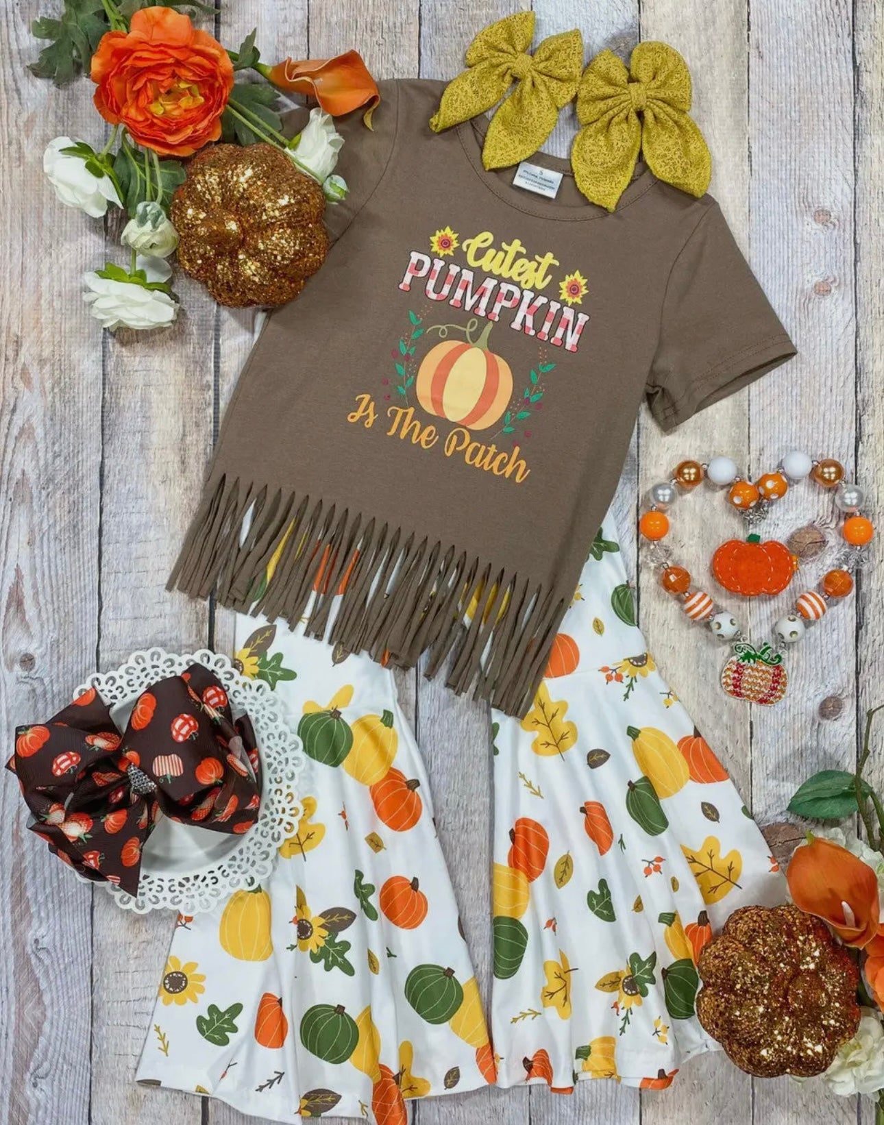 Cutest pumpkin in the patch fringe shirt and bells