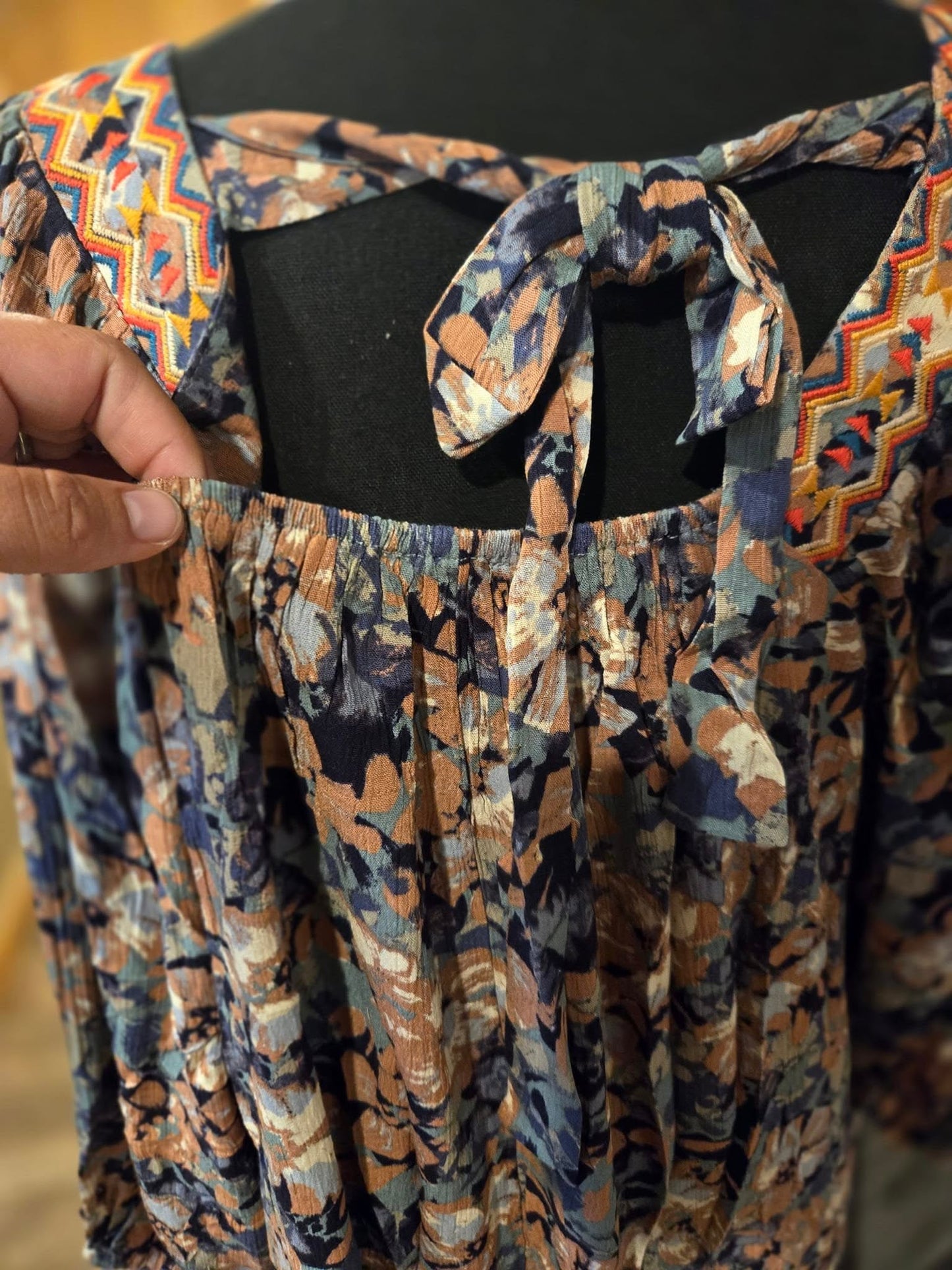 Navy and peach floral blouse plus size