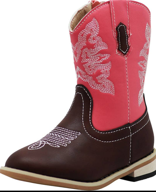 Toddler Leather Pink Cowboy Boots